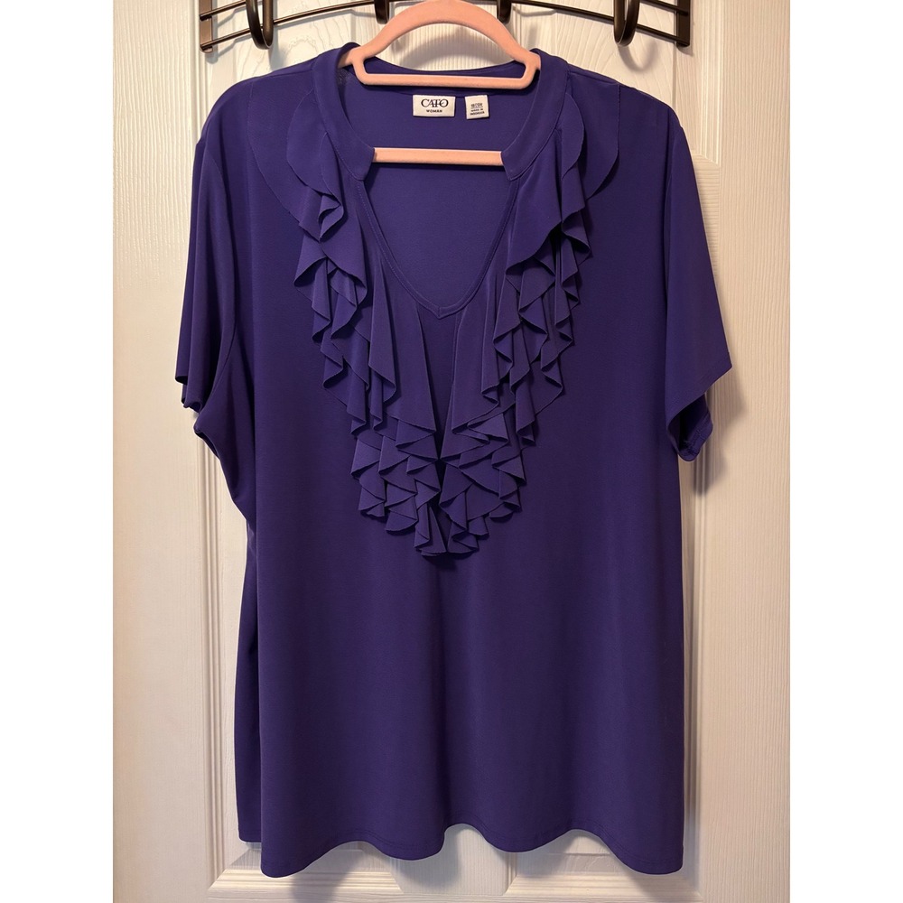 Cato Woman Purple Ruffle Front V-Neck Short Sleeve Blouse Plus Size 18/20W